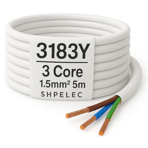 Image of SHPELEC® FLEXIBLE White Cable 3183Y 0.75mm, 1.0mm, 1.5mm, 2.5mm BASEC Approved White PVC LED Lighting 5m 10m 15m 20m 50m (1.5mm 3 Core - 5metres)