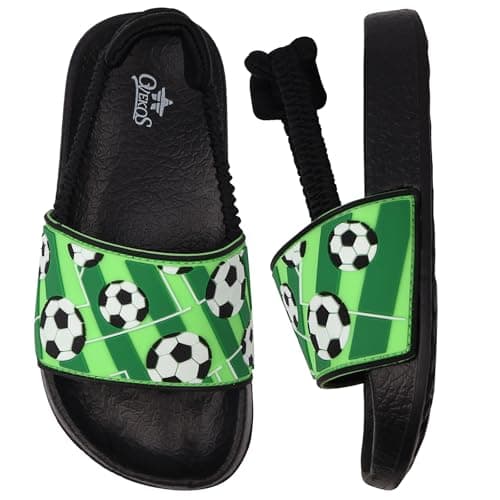 Image of Boys Flip Flops Summer Slippers Kids Glitter Sliders Beach Bathroom Pool Cute Sandals Toddlers Home Shower Shoes Lightweight Non-slip Little Girls Sequins Slides for Indoor Outdoor Size 13 Green Black