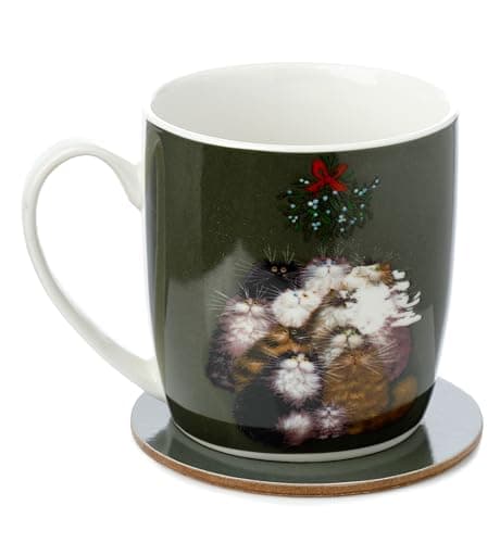 Image of Puckator Kim Haskins 12 Cats of Christmas Porcelain Tea Coffee Mug & Coaster Set Funny Home Accessories For Girlfriend Large Mugs for Men Women Hot Drinks Cups Presents Secret Santa Gift