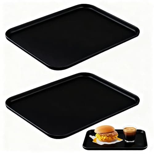 Image of Set of 2 Rectangular Serving Trays, Kitchen Trays, Fast Food Breakfast Trays, Serving Trays, Snack Trays, Black Gastro Tray, Serving Plates, Coffee Tray, Reusable (12.2 x 8.66 Inch)