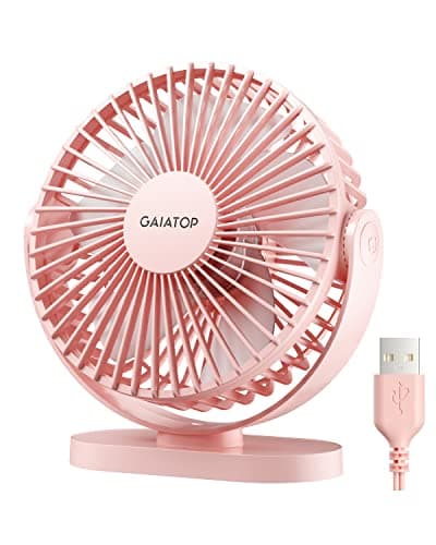 Image of gaiatop USB Desk Fan, 5.5 Inch Small Quiet Powerful 3 Speeds 90° Rotate, Personal Mini Portable Desktop Table Fans, Cooling for Home Office Car Travel Indoor Outdoor Pink