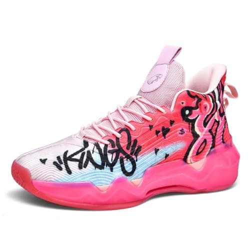 Image of Mens Sport and Outdoor Shoes Men's Basketball Shoes Womens high top Trainers Unisex Comfortable Breathable Fashion Running Training Shoes Non-Slip Fluorescent Upper (Magenta/Plum Red,9)