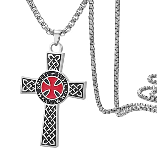 Image of Dreamtimes Knights Templar Cross Necklace for Women Men Stainless Steel Vintage Crusader Holy Knight Necklace Dainty Religious Jewelry (Silver)