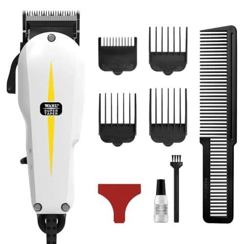 Image of Wahl Super Taper Hair Trimmer with 4 Attachment Combs, White, 0.62 kg