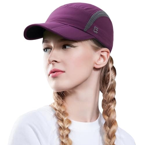 Image of GADIEMKENSD Women's Foldable Light Cap Quick Dry Ultra-Thin Unstructured Tech Running Hat Reflective UPF 50+ Baseball Caps Cooling Ponytail Hats Fitted for Beach Tennis Travel Hiking Golf Dark Purple