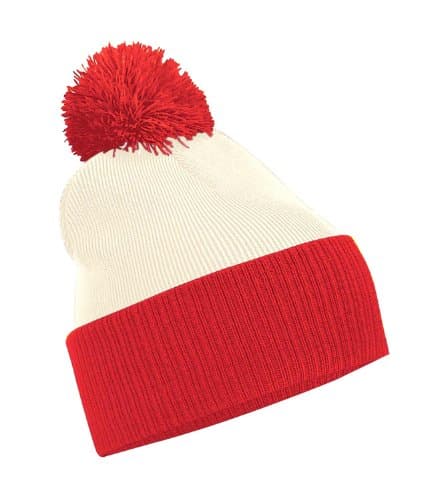 Image of Beechfield Unisex Adults Snowstar Dua Two Tone Beanie Off White / Bright Red One Size