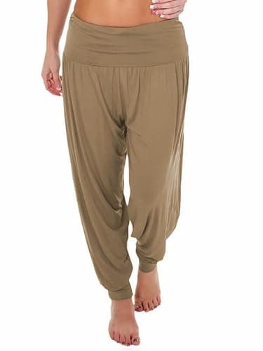 Image of R&N FASHIONS Ladies Harem Trousers – Women’s Full Length Stretch Yoga Pants – High Waist Elasticated Joggers – Lightweight Lounge Bottoms – Casual Loose Fit (Mocha, 16-18)