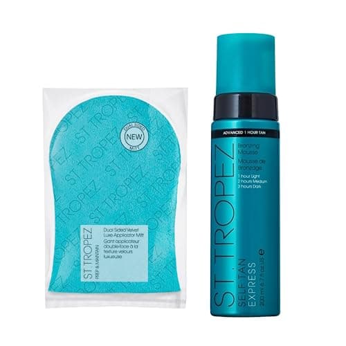 Image of St.Tropez Self Tan Express Mousse 200 ml, Applicator Mitt, Develops in 1-3 Hours, Double Sided Luxe Mitt for Streak-Free Finish, Vegan & Cruelty Free