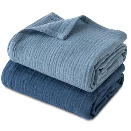 Image of GLLQUEN BABY Baby Blankets for Newborn Soft 2 Pack, Muslin Cotton Baby Boy or Girl Blanket 95x100cm, Swaddle Blanket for Newborn, Shower Gifts for New Moms(Blue)