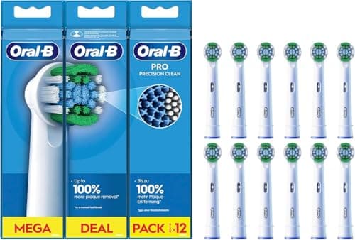Image of Oral-B Pro Precision Clean Electric Toothbrush Head, X-Shape and Angled Bristles for Deeper Plaque Removal, Pack of 12 Toothbrush Heads, White