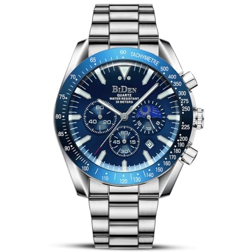Image of HANPOSH Mens Watches Chronograph Stainless Steel Analog Quartz Watch Waterproof Men's Wrist Watches Business Casual Fashion Watch for Men