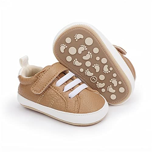 Image of RVROVIC Baby Boys Girls Sneakers Anti-Slip Oxford Loafer Flats Infant Toddler PU Leather Soft Sole Baby Shoes(6-12 Months,Infant,4-Brown)