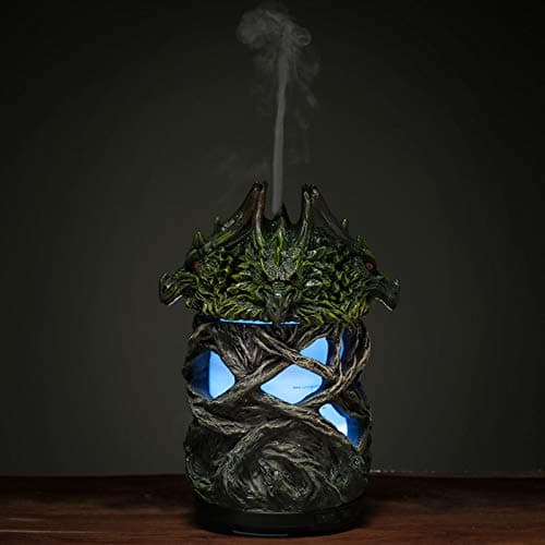 Image of Puckator Fire Earth Dragon Dark Legends Resin Twisted Tree LED Aroma Essential Oil Diffuser, Humidifier, Home Aromatherapy Ornament Decor, Multi, Colour Changing LED
