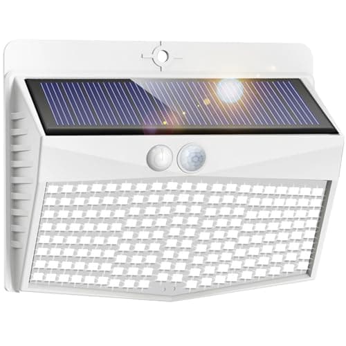 Image of Peasur Solar Lights Outdoor Garden, Upgraded White Frame 168LED Solar Security Lights Motion Sensor, IP65 Waterproof Solar Powered Wall Lights with 3 Modes for Door, Fence, Garage