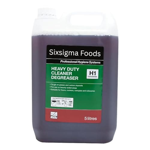Image of Sixsigma Foods Heavy Duty Cleaner Degreaser H1 Concentrate 5 Litres - Powerful Multi Surface Formula Cuts Tough Grease - Ideal for Industrial Workshop & Commercial Cleaning (1, Case of 1)