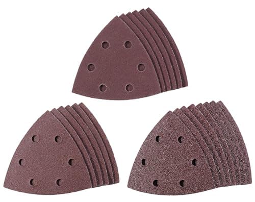 Image of Einhell 20-Piece Delta Sandpaper Set - 93 x 93 x 93mm Triangular Sanding Sheets with Hook and Loop Fixing (8 x P60, 6 x P120, 6 x P180)