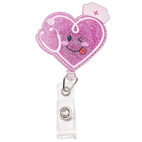 Image of Heart Nurse Badge Reel, Retractable Acrylic ID Card Holder with Swivel Alligator Clip for Nurses, Nursing Students, Medical Staff