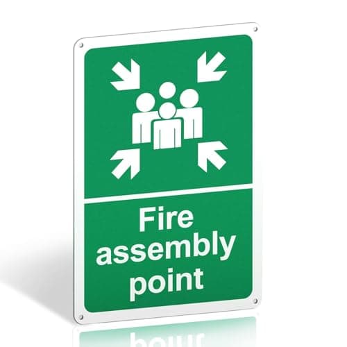 Image of Fire Assembly Point Sign Outdoor - 600 x 400mm - 1mm Matte Rigid Plastic Fire Safety Signs with 4 Pre-Drilled Holes - Ideal Safety Assembly Point
