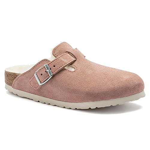 Image of Birkenstock Women's Boston Shearling Clogs, Pink Clay/Natural, 9 Medium US