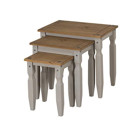 Image of Mercers Furniture Trade Corona Grey Painted Wax Piccolo Nest of 3 Tables Solid Wood Pine Wooden Side End Coffee Lamp Mexican Style Living Room Lounge 51cm High 53cm Wide 35cm Deep = Largest Table