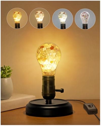 Image of Lamptobe Vintage Table Lamp Industrial Bedside Lamps with Crystal Healing Bulb, E27 Steampunk Desk Lamp with Plug, On-Off Switch, 3CCT, Small Bedside Night Light for Bedroom, Living Room, Meditation