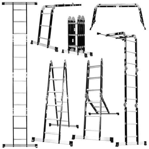 Image of Excel 12 Tread Steel Multi-Purpose Combination Ladder with Platform, Steel frame & Aluminium rungs, Slip-resistant work platfowork platform, Maximum Load Capacity of 150kg