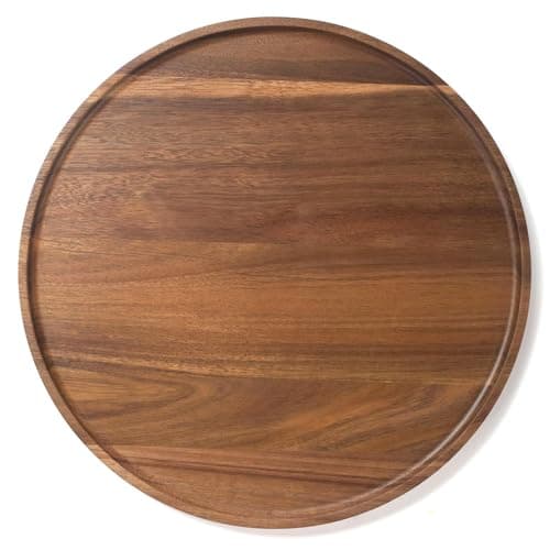 Image of Round Wood Tray, Acacia Wooden Decorative Serving Tray for Coffee Table and Home Decor, Wooden Appetizer Charcuterie Board for Kitchen Countertop (30 x 30 x 2 cm)