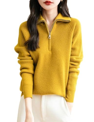 Image of Women Wool Sweater High Neck Zip Pullover Casual Long Sleeve Knitted Sweater 1 S(US-4)