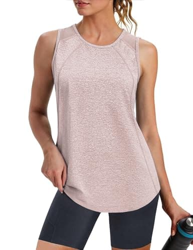 Image of Crewhpo Womens Athletic Vest with Curved Hem - Quick Dry Cutout Back Running Tank Top, Non-Clingy Exercise Shirts Light Pink