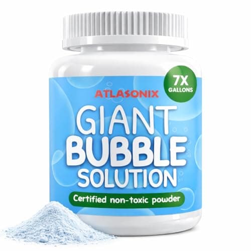 Image of Atlasonix Giant Bubble Mix Solution, Big Huge bubbles Concentrate for Wands, Non toxic safe for kids and pets outdoor fun birthday party games soap enormous bubbles refill