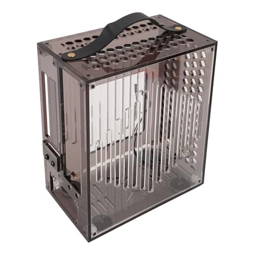 Image of Oytrui Miniature ITX PC Case, Clear Acrylic Portable DIY Desktop Computer Case 23x20.5x12cm with 360 Degree Open Hollow Design, for ITX Motherboard 170x170mm and FLEX Power Supply (Black)