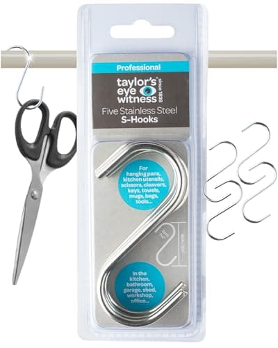 Image of Heavy-Duty Stainless Steel S-Shaped Kitchen Storage Hooks – 9cm x 4mm Extra Strong, Durable & Easy-Clean Hanging Solution For Kitchen, Bathroom, Garden, Shed, Garage. For Commercial Or Home Use.