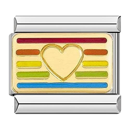 Image of Italian Charms Rainbow Gold Heart Charm Link fits all classic 9mm Italian Style Charm Bracelet - UK stock