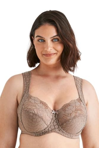 Image of Miss Mary of Sweden Jacquard & Lace Womens Underwired Bra with Side Support 36D Taupe
