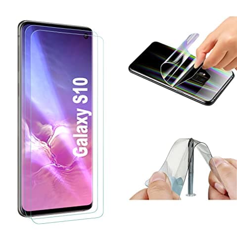 Image of Fonetek® Pack of 2, Compatible with GALAXY S10, Invisible Clear Hydrogel TPU Screen Protector Shield Guard Cover [Full Coverage] [Dry-Fit] [NOT Glass] for Samsung Galaxy S10 (6.1")