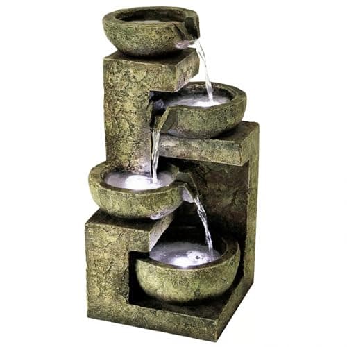 Image of GEEZY Garden Water Feature – 4 Tier Fountain with LED Lights – Mains Powered, Self-Contained, Indoor & Outdoor – Easy Setup, Cascading & Tranquil – Great for Garden, Home, Patio & Balcony Decor