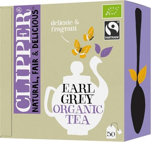 Image of Clipper Organic Earl Grey Tea Bags | Box of 50 Teabags | Organic Tea for Home & Office | Eco-Conscious, Fair Trade Tea | Natural, Unbleached, Plant-Based, Compostable & Biodegradable Tea Bag