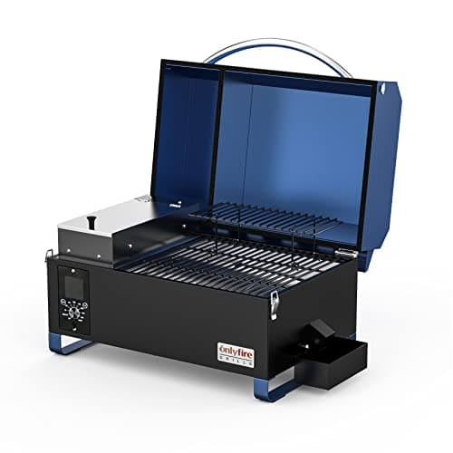 Image of Onlyfire Upgraded Pellet Smoker BBQ Table Top Portable 8 in 1 Multi-Function Outdoor Barbecue Grill for RV Camping Tailgating with Auto Temperature Control, Meat Probe & 2 Tiers Cooking Area, Blue