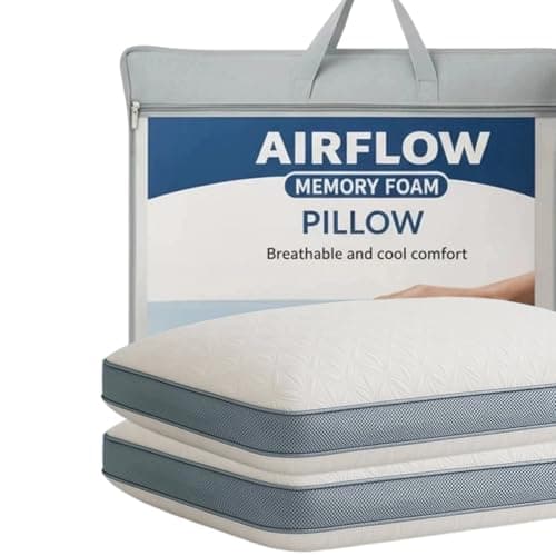 Image of Airflow Cervical Memory Foam Pillow for Side, Stomach and Back Sleepers - Cooling 360° Mesh Sides, Hypoallergenic, Medium-Firm Support Pillow for Neck Pain with Washable Case (Pack of 2)