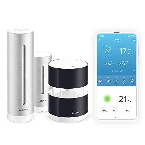 Image of Netatmo Weather Station Indoor Outdoor with Wireless Outdoor Sensor - Compatible with Amazon Alexa & Apple HomeKit, NWS01-EU & Wireless Anemometer with wind speed and direction sensor, NWA01-WW