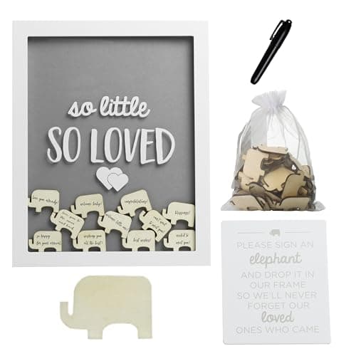 Image of Pearhead Elephant Token Frame, Little Wishes Signature Baby Shower Guestbook Alternative, Pregnancy Keepsake for Soon to be Mums, Gray and White