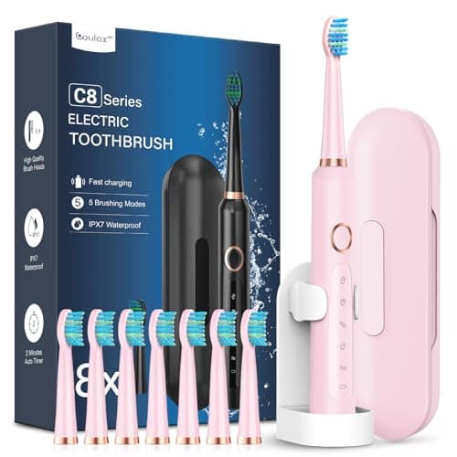 Image of Sonic Electric Toothbrush for Adults and Kids - Sonic Toothbrushes with 8 Tooth Brush Replacement Head and 5 Brushing Modes, 120 Days of Use with 3-Hour Fast Charge, 2 Minute Smart Timer