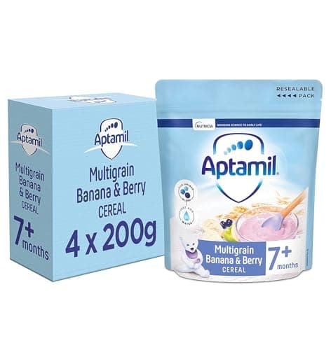 Image of Aptamil Multigrain Banana and Berry Porridge Baby Food Cereal, 7+ Months, 200 g (Pack of 4)