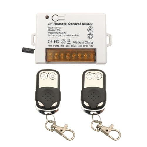 Image of DieseRC 2 Channels Wireless Relay Remote Control Switch 433Mhz RF DC 6V 12V 24V 30V 10A Relay Receiver with 2 Transmitters Keyfob, Big Terminal Easy Wiring