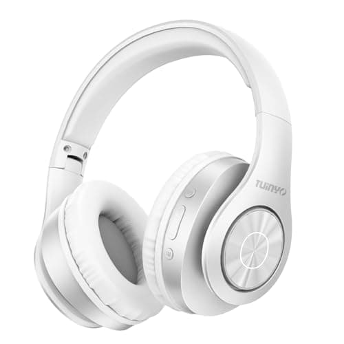 Image of TUINYO Bluetooth Headphones Wireless, Over Ear Stereo Wireless Headset 40H Playtime with deep bass, Soft Memory-Protein Earmuffs, Built-in Mic Wired Mode PC/Cell Phones/TV- WHITE