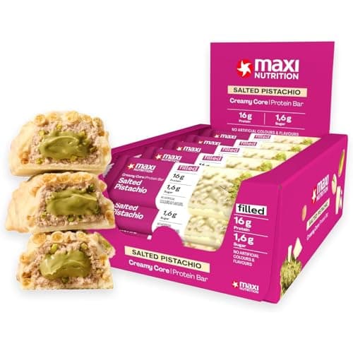 Image of MaxiNutrition Creamy Core Protein Bar - Low in Sugar - 16g High Protein - Salted Pistachio, 193 kcal per Serving, 12 x 45g NO ARTIFICIAL COLOURS & FLAVOURS
