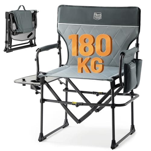 Image of TIMBER RIDGE Folding Camping Chair for Adults 180kg, Portable Comfy Directors Chair with Side Table Pocket, Heavy Duty oversized Lawn for Outdoor Garden Fishing Beach Festival Picnic (Grey-1 PC)