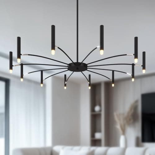 Image of MOD LIGHTING Kendall | Modern Candle Chandelier, Sputnik Chandeliers for Dining Room, Above Table & Living Room, Farmhouse Black Chandelier Light Fixture (Black | Warm White | 12 Candles)