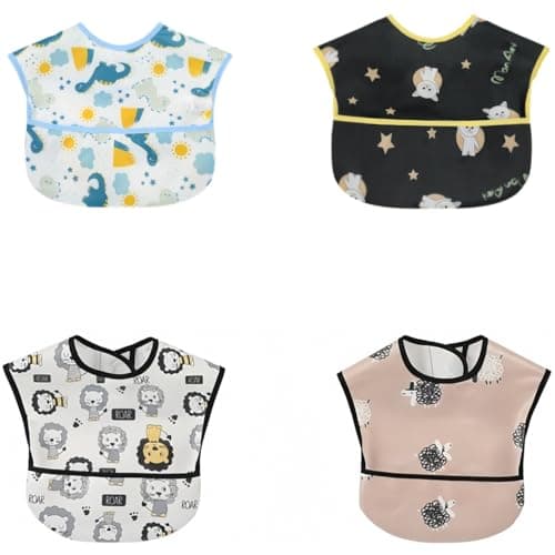 Image of norinori Baby bibs Waterproof Feeding bib - Starter Bib with Catcher Pocket For Todder Infants Washable Soft 4Pac 6-24M