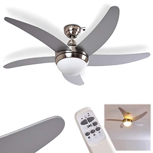 Image of Ceiling Fan Morino Made of Metal/Wood/Glass in Nickel matt/Silver, Ceiling lamp with Fan incl. Remote Control switchable in 3 Steps, Suitable for Summer and Winter, Without Bulbs